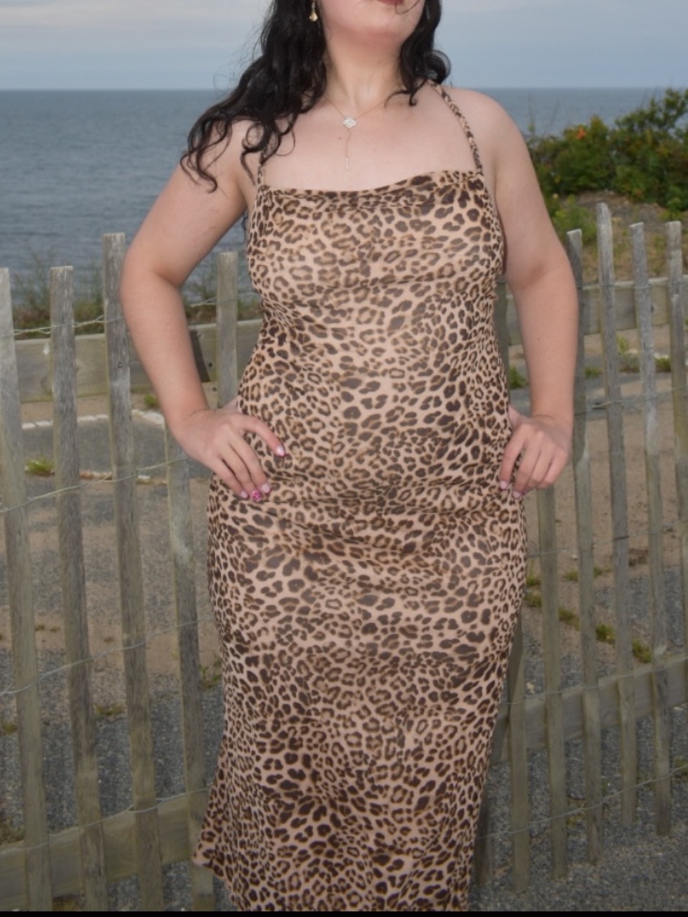 Kirious Los Angeles Leopard Print Dress Stretch Bodycon Adjustable Braid Straps